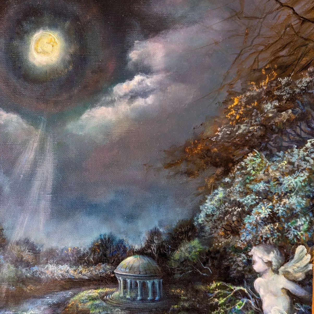 風景画「moonlight」painterTMK本人出品　油絵　月光　一点もの 風景画 painterTMK 真筆 月光 夜の風景 画家本人出品 満月風景画