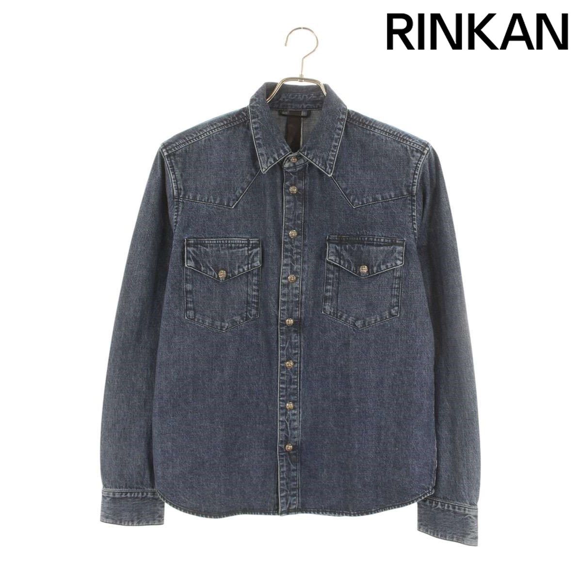 クロムハーツ  DENIM WESTERN O/デニムウエスタン 袖クロスパッチクロスボールボタンデニム長袖シャツ メンズ M