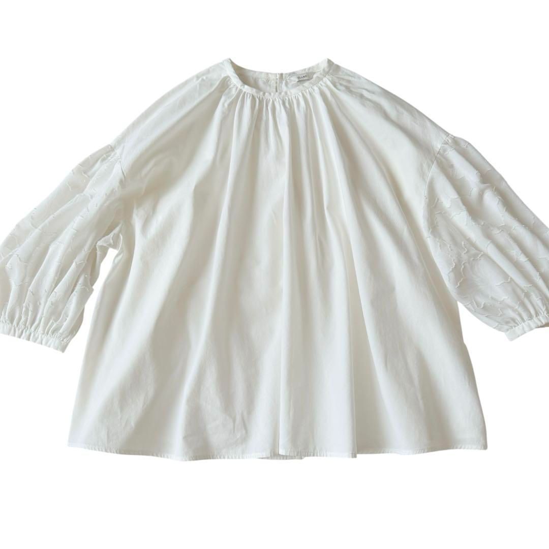 クラネ シアー パフスリーブ ブラウス 花柄 ホワイト ギャザー フラワー フローラル デザインブラウス