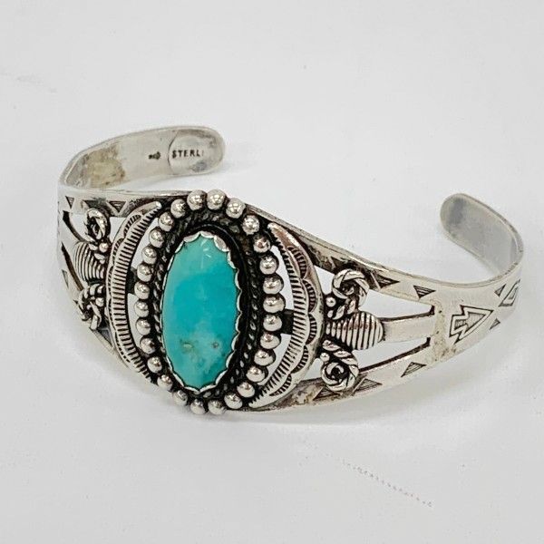 NAVAJO ナバホ族 ターコイズ カフブレスレット バングル アクセサリー ジュエリー ヴィンテージ 男女兼用 シルバー系 服飾 DF17010