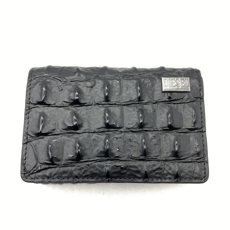 中古】DIESEL 三つ折り財布 X09656 クロコ型押し カウレザー ブラック 