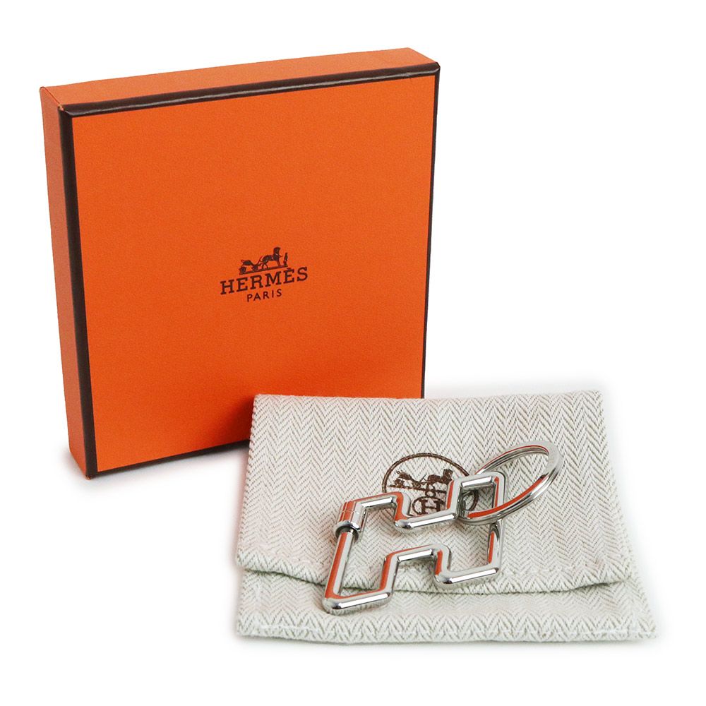エルメス H アッシュ トゥ スピード キーホルダー キーリング ステンレススチール シルバー HERMES ♥品