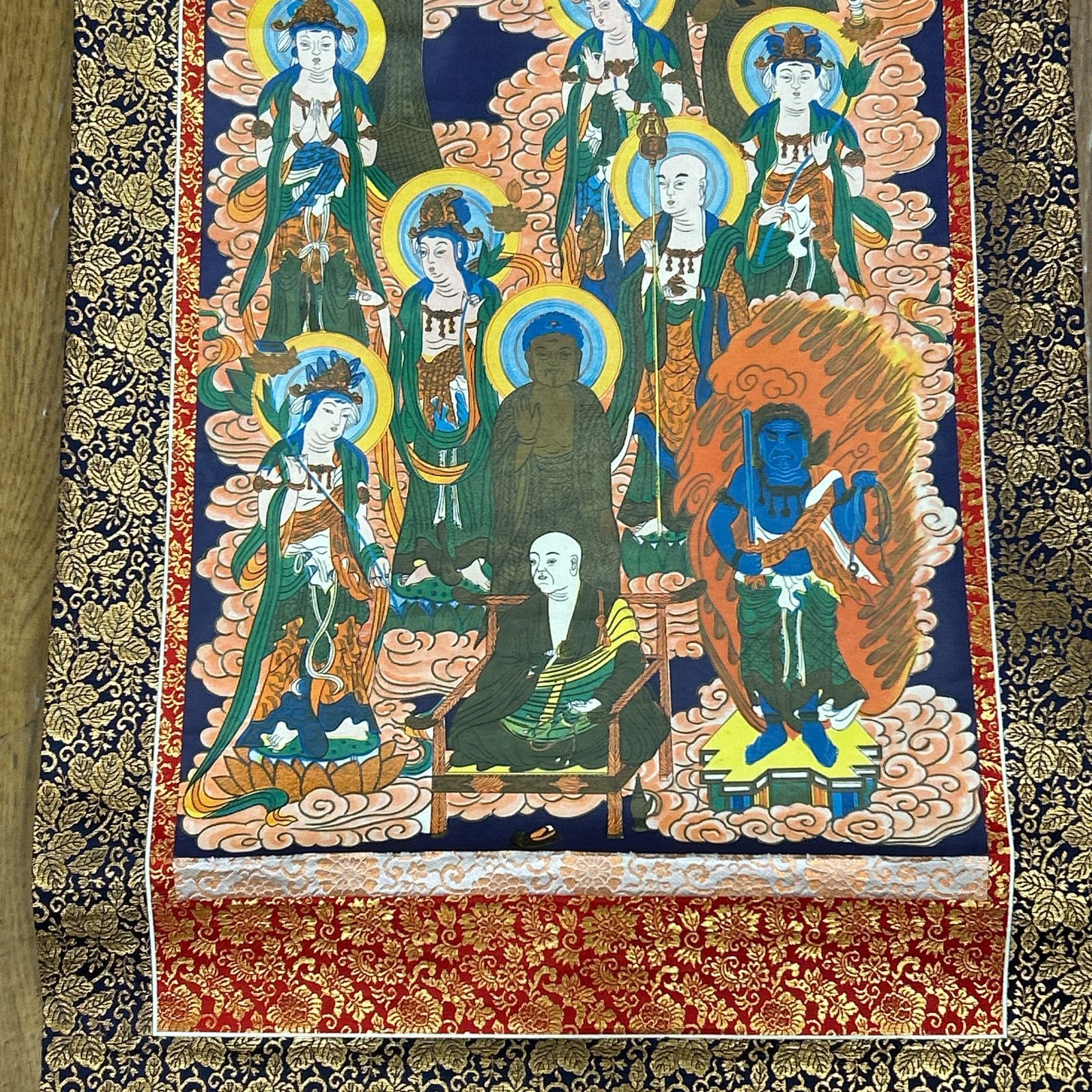 不詳/作者不明/佛画/仏画/観音図/絹表装/大幅/布袋屋掛軸HH-435 掛軸 十三仏図 紙箱付 五尺 新金 大師 観音菩薩 釈迦如来 不動