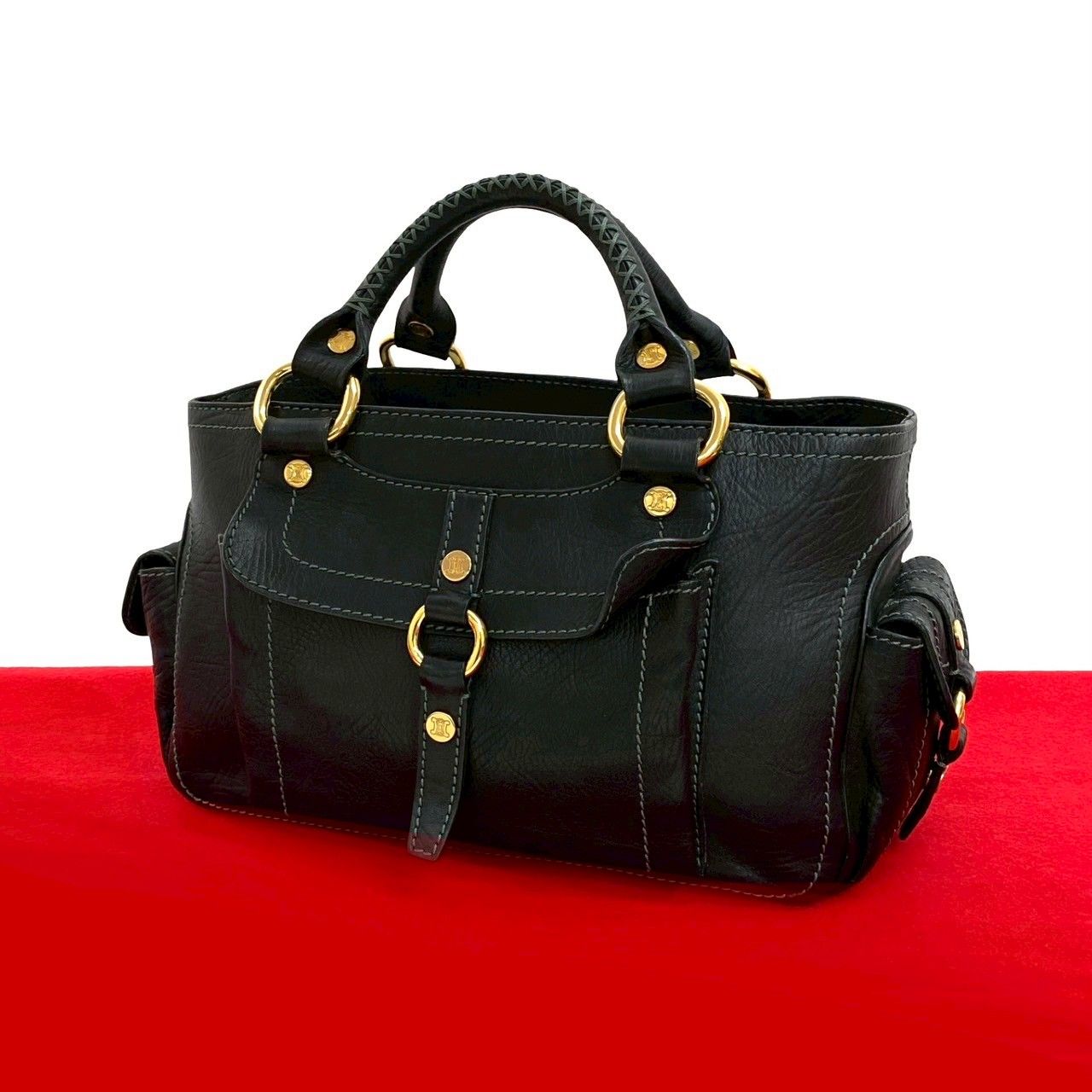 極 美品 CELINE セリーヌ ブギーバッグ ロゴ 金具 レザー 本革 