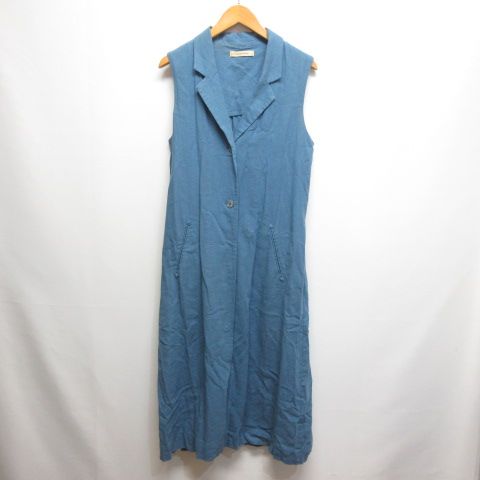 ROSE BUD ロングジレ【美品】 ローズバッド ROSE BUD 麻リネン混 ロング ジレ ベスト F ブルー
