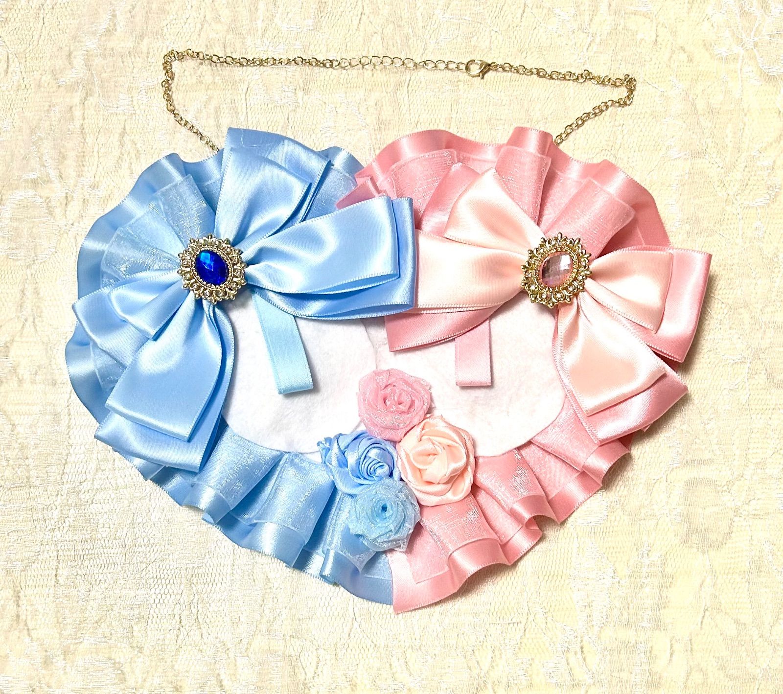 ロゼット♡痛ロゼット♡ハート型♡ピンク×水色♡現品販売♡ - メルカリ