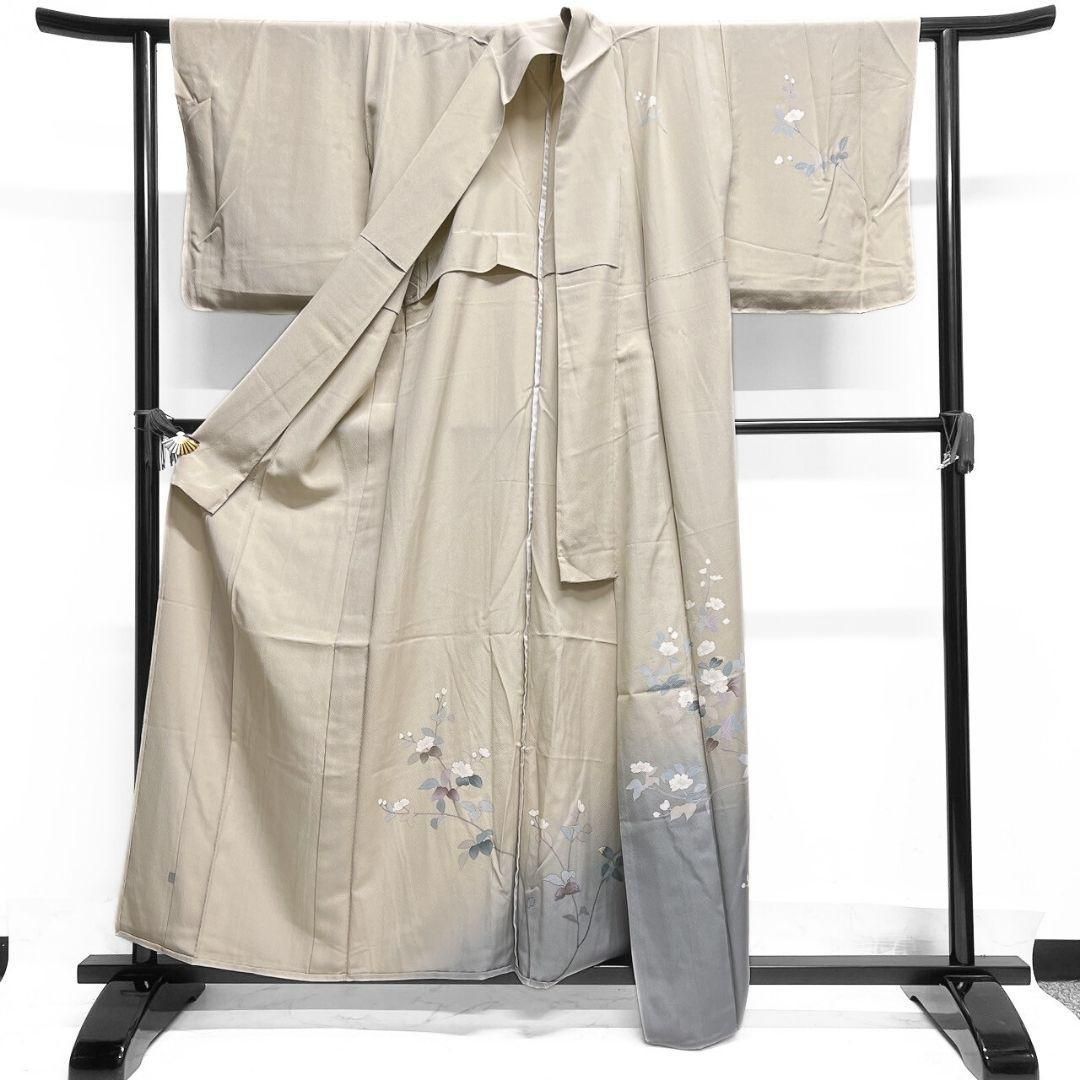 付け下げ 単衣 作家もの 京加賀友禅 花模様 グラデーション 着物 052a  