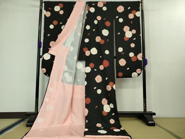 平和屋本店 上 お引きずり お引き摺り 引き振袖 和装 結婚式 舞妓 芸妓 芸者 衣装 薔薇 バラ 黒地 金彩 DZAB1366kh5