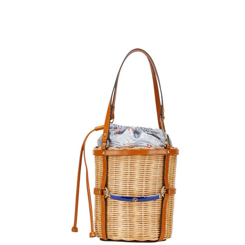 グッチ フラワー 花 かごバッグ ハンドバッグ 524830 ベージュ ブラウン レザー ウィッカー レディース GUCCI 222-05365