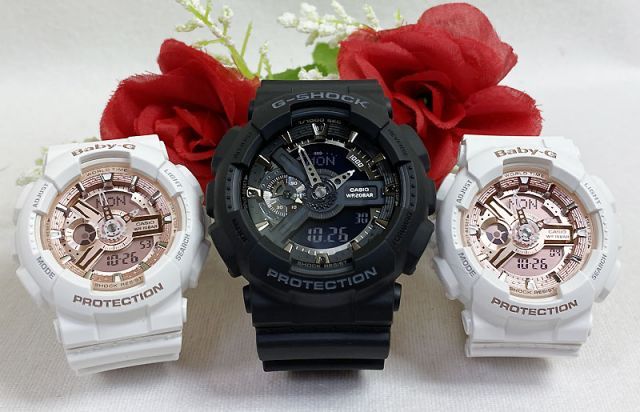 恋人たちのGショック トリプルウオッチ G-SHOCK BABY-G トリプル腕時計 カシオ 3本セット  アナデジ GA-110-1BJF BA-110X-7A1JF  ラッピング無料 手書きのメッセージカードお付けします   クリスマス