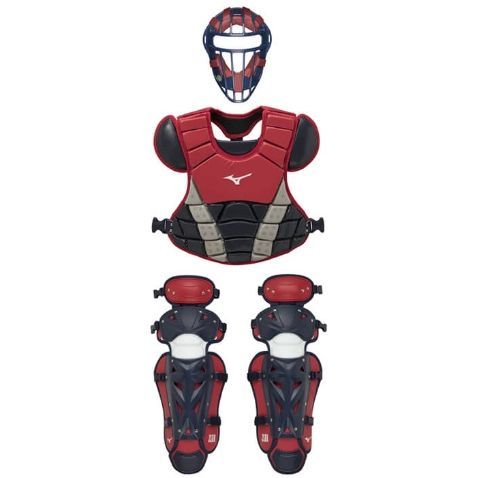 現品 定価￥33000 ミズノ少年軟式防具セット モデル Sサイズ レッド×ネイビー 収納袋付