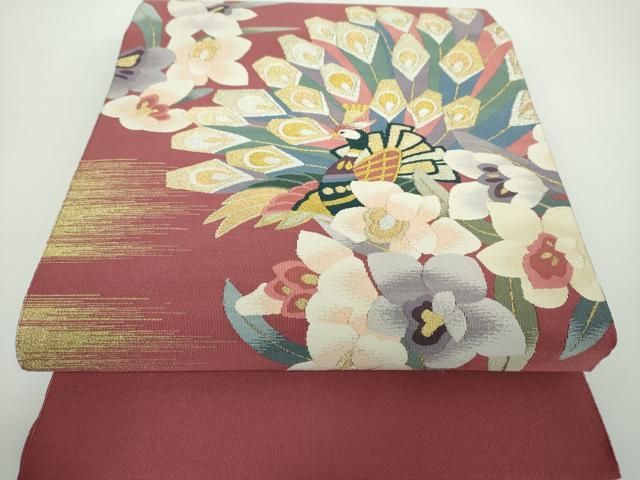 平和屋着物●爪掻き本綴れ 八寸名古屋帯 孔雀花文 金銀糸 正絹 DAAV6927ps