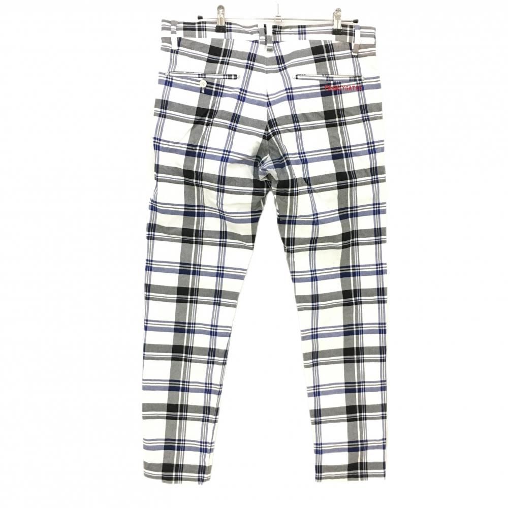 パーリーゲイツ パンツ 白×黒×ブルー チェック メンズ 7(2XL) ゴルフ