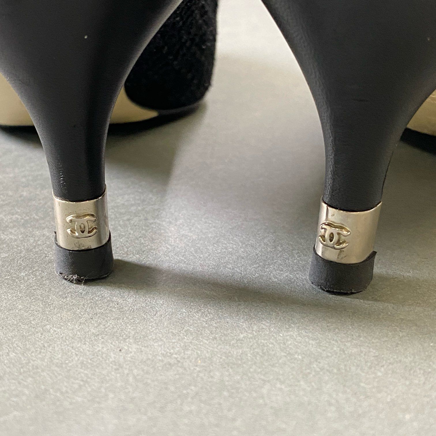 1g9 CHANEL シャネル ココマーク レザーキャップ ツイードパンプス 36