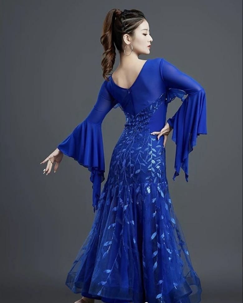 発表会・競技会向き✨スタンダードドレス　ブルー　Mサイズ 発表会?競技会向き スタンダードドレス ブルー Mサイズ 発表会・競技会