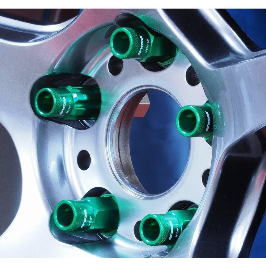 超軽量 20個セット グリーン WORK EMOTION エモーション レーシングナット 19HEX M12xP1.25 50mm FFCRYSTALESIA_COM