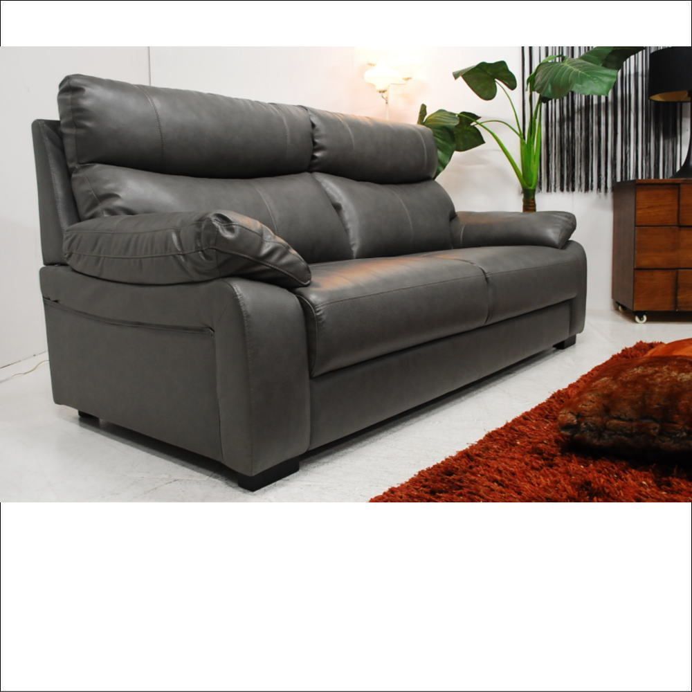 アウトレット 現品限り 一部送料無料 ♥ ラグジュアリー 3P 3人掛け 背もたれ脱着式 ソファー トップスキン 本革 グレー系 200210-9231-3p