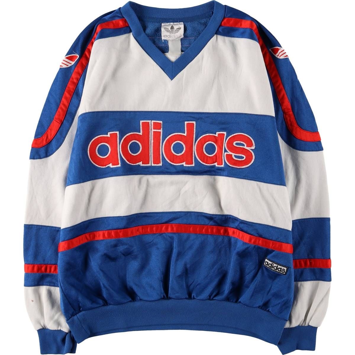 古着 80年代 アディダス adidas ボーダー柄 ロゴスウェットシャツ トレーナー メンズL相当 ヴィンテージ/eaa611960 adidas アディダス 古着 フロッキープリントスウェット SIZE186 ブランド古着adidas｜アディダスのジャケット&frasl;アウター
