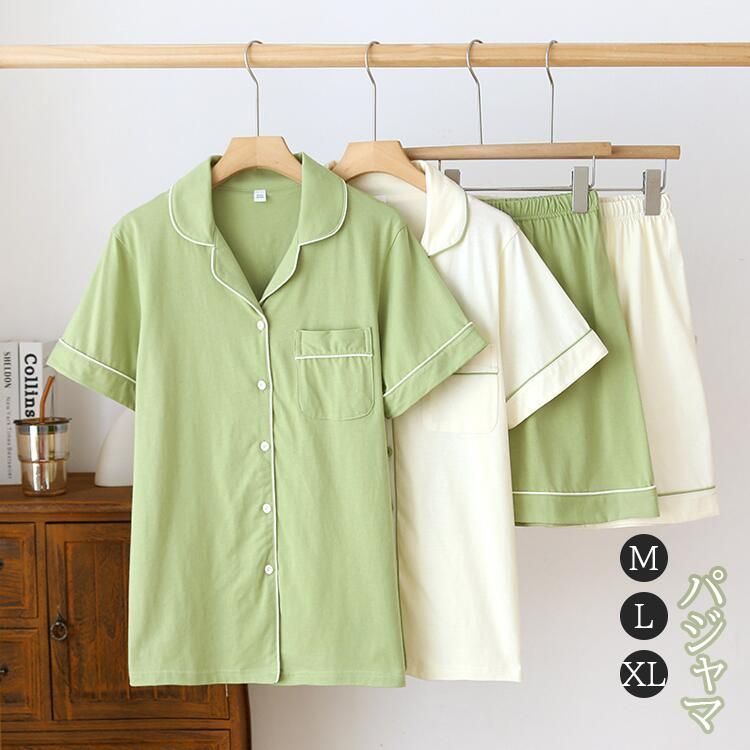 パジャマ レディース ルームウェア 半袖 部屋着 セットアップ 2点セット ショートパンツ 上下セット 寝間着 寝巻き 上下セット 前開き 快適 大きいサイズ パジャマ レディース yuehui04
