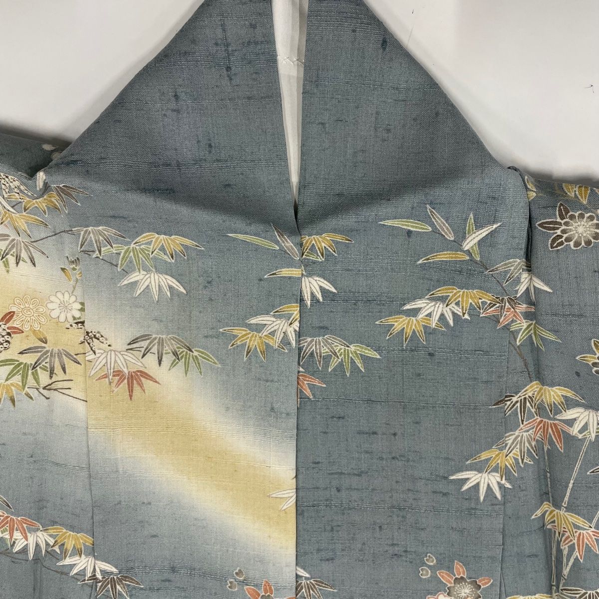 訪問着 身丈158cm 裄丈64cm M 袷 紬地 秋草 短冊 ぼかし 染め分け 青  
