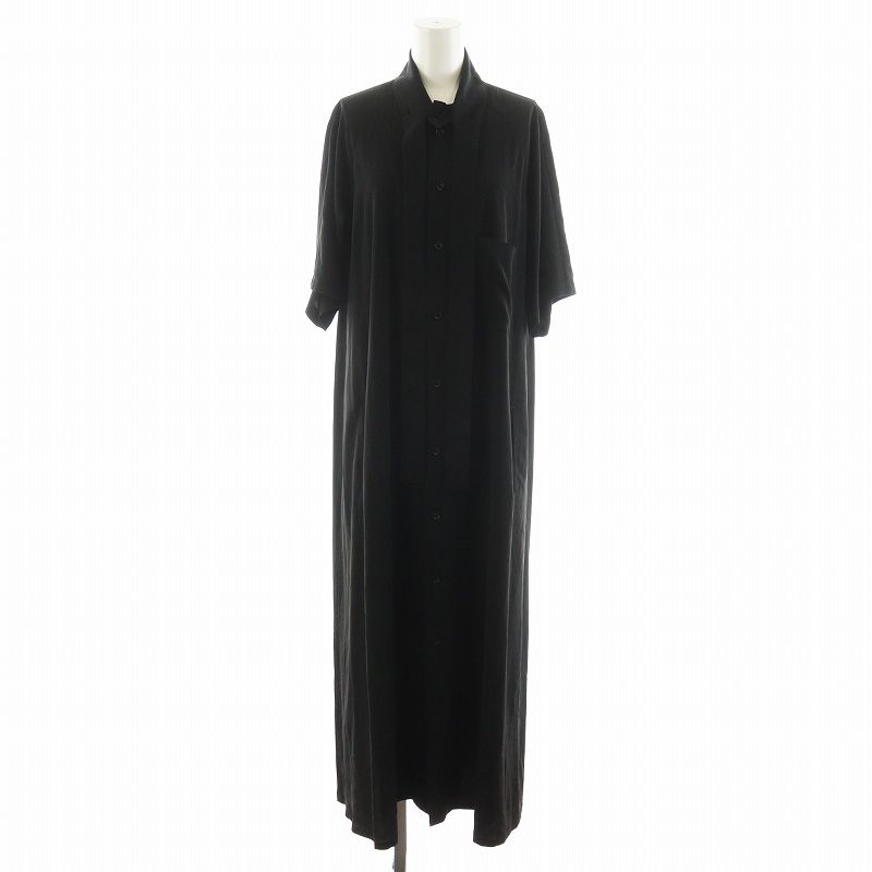 y's ワイズ ヨウジヤマモト 黒 ワンピース ワイズ Y's ヨウジヤマモト シャツワンピース ロング丈 5分袖 2 黒