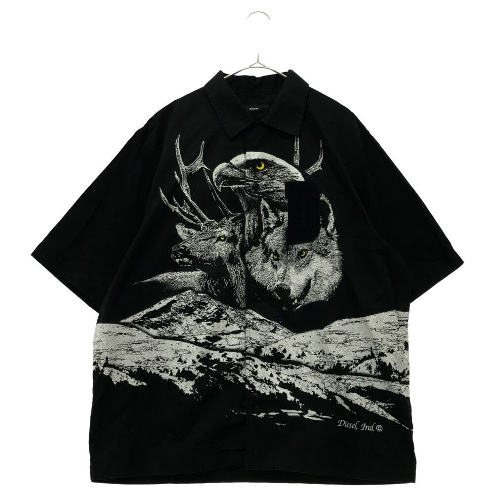 美品　DIESEL WOLF CAMICIA アニマルビックロゴ　半袖シャツ DIESEL (ディーゼル) WOLF CAMICIA アニマルプリント パッチ