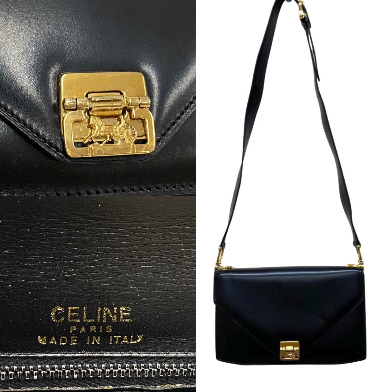 極 美品 保存袋付き CELINE セリーヌ ヴィンテージ 馬車金具 カーフ