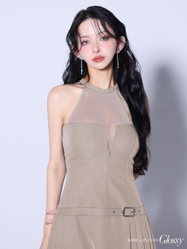 グレージュ GL4153-GY-2509 XSサイズあり Glossy グロッシー ROBE de FLEURS Glossy ローブドフルール グロッシー シアー ホルターネック フ ミニドレス キャバドレス