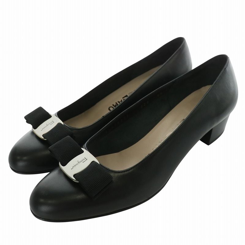 【限定セール！】 Salvatore Ferragamo 黒 リボン付きパンプスVIRA23㎝ 靴