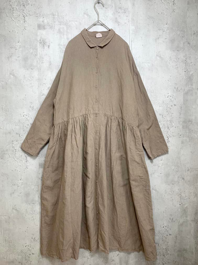 TSUHARU by Samansa Mos2 ツハルバイサマンサモスモス SKB-1105808 長袖 リネンシャツ ワンピース sizeF/ベージュ ■■ レディース