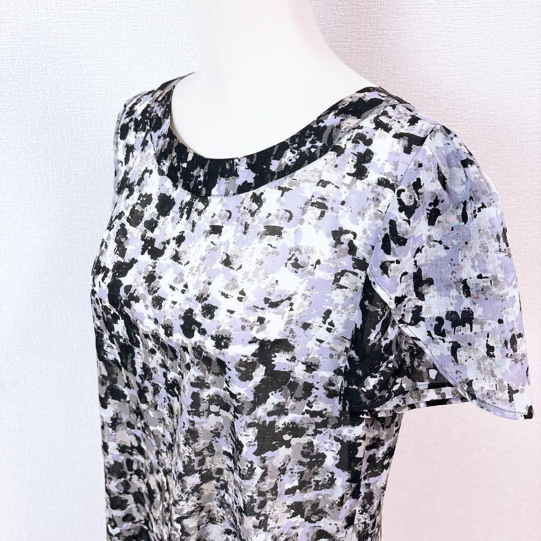  レリアン 半袖ブラウス シアーブラウス トップス 11 総柄 黒×紫 半袖 シャツ ブラウス