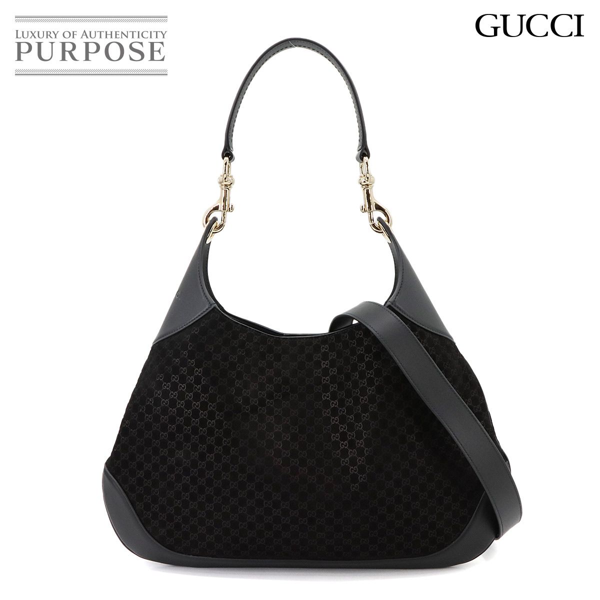 グッチ GUCCI B ショルダー バッグ マイクロGGスエード レザー ブラック ゴールド 金具 834981 90297696