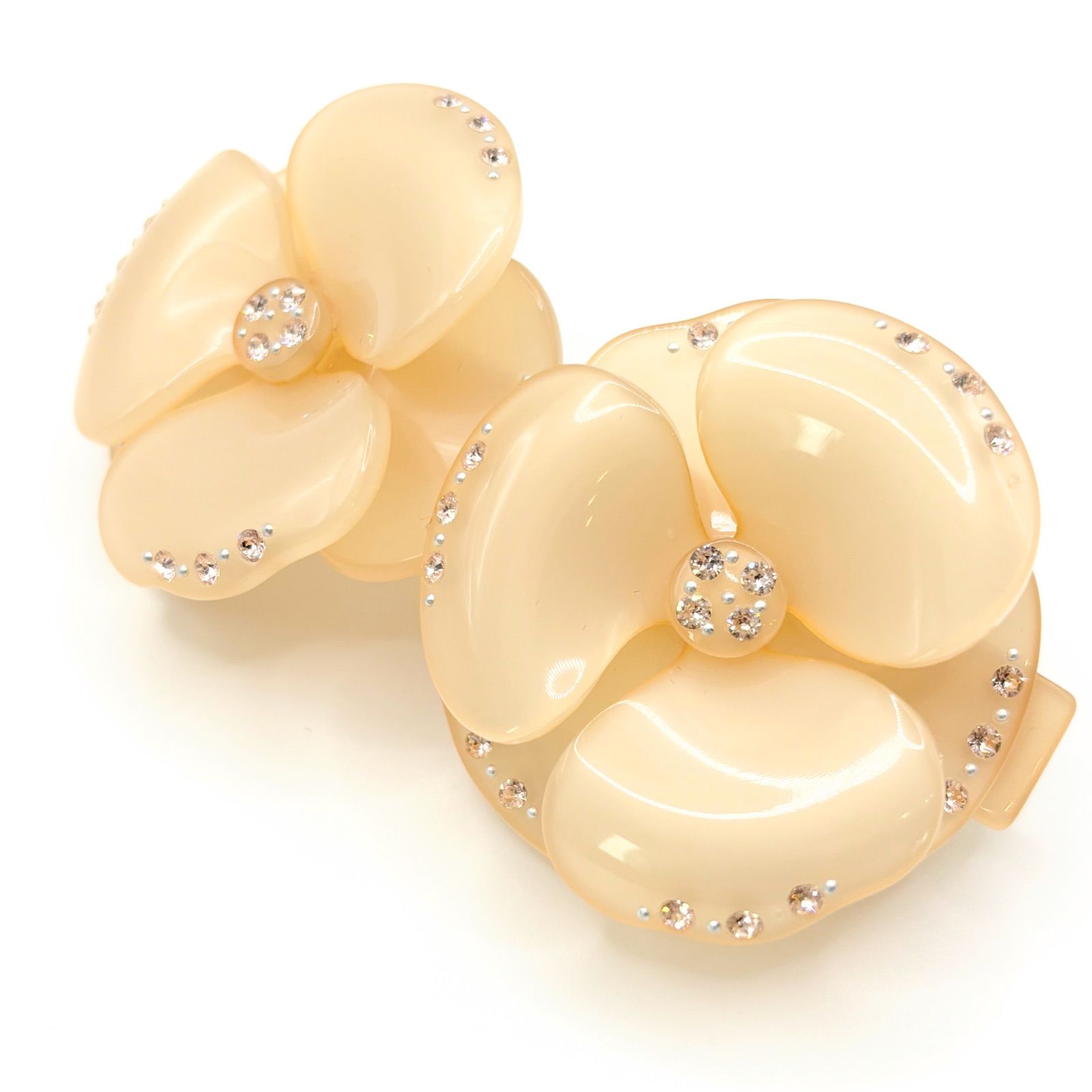 ALEXANDRE DE PARIS アレクサンドル ドゥ パリ CAMELIA PASTEL ラインストーン付 バレッタ 双子 ダブルカメリア ベージュ フランス製 花モチーフ フラワー 可愛い レディース ヘアアクセサリー 送料無料