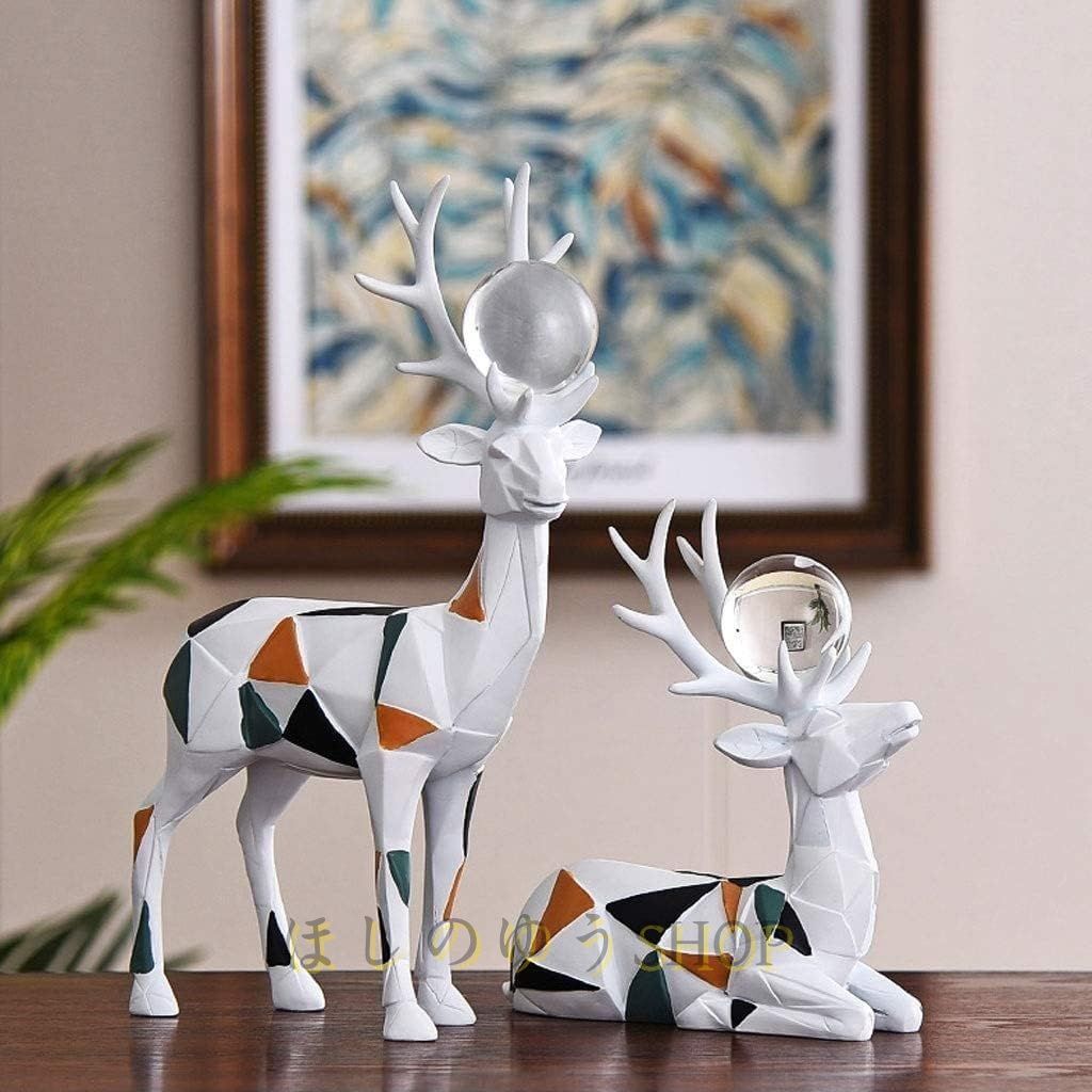 ??オブジェ 鹿 抽象彫刻 2個セット 置物 オーナメント 装飾品 アート おしゃれ かわいい インテリア 雑貨 リビングルーム ギフト プレゼント