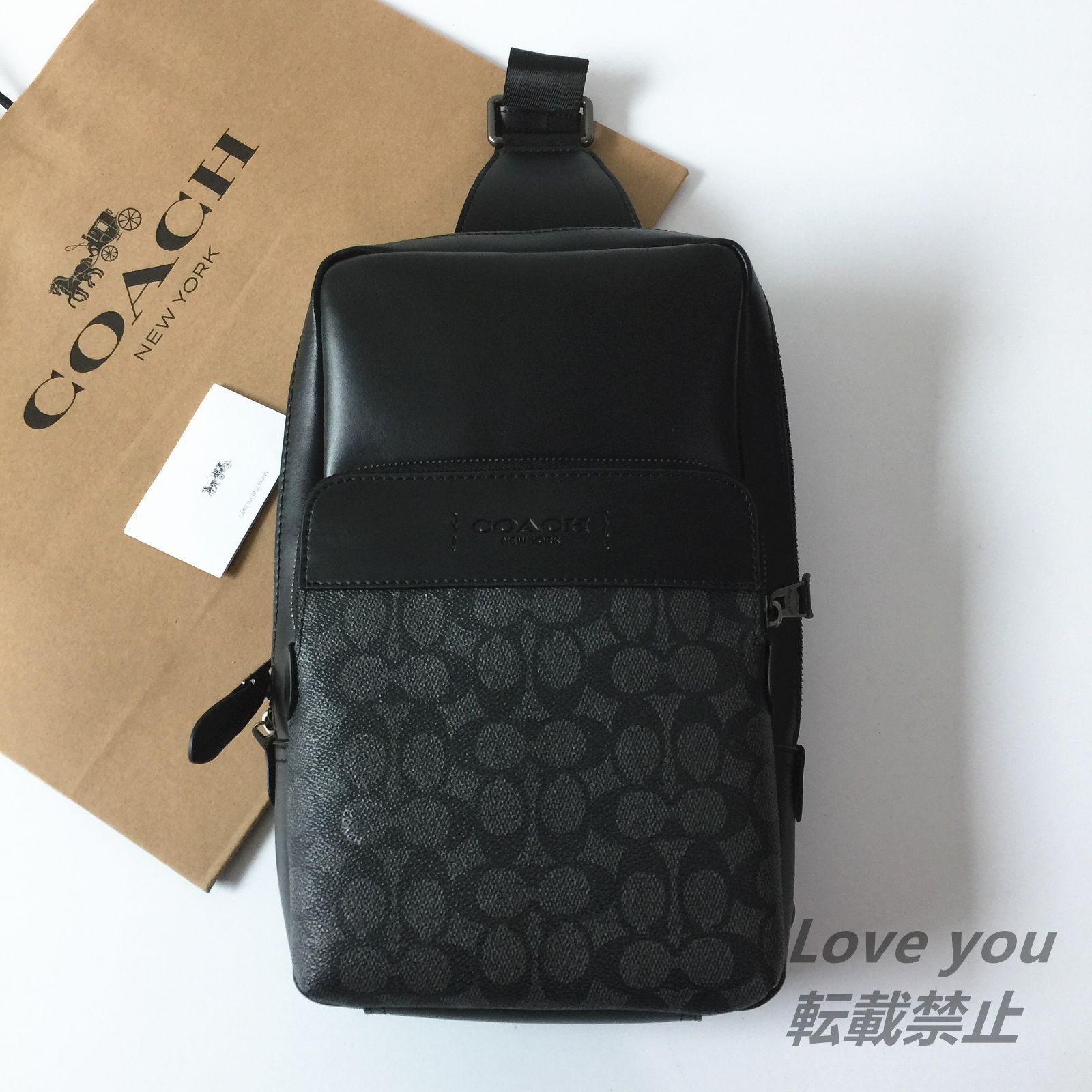コーチ メンズバッグ F39942 チャコール×ブラック ボディーバッグ 紙袋あり☆COACH/コーチ ボディバッグ F39942 メンズショルダーバッグ