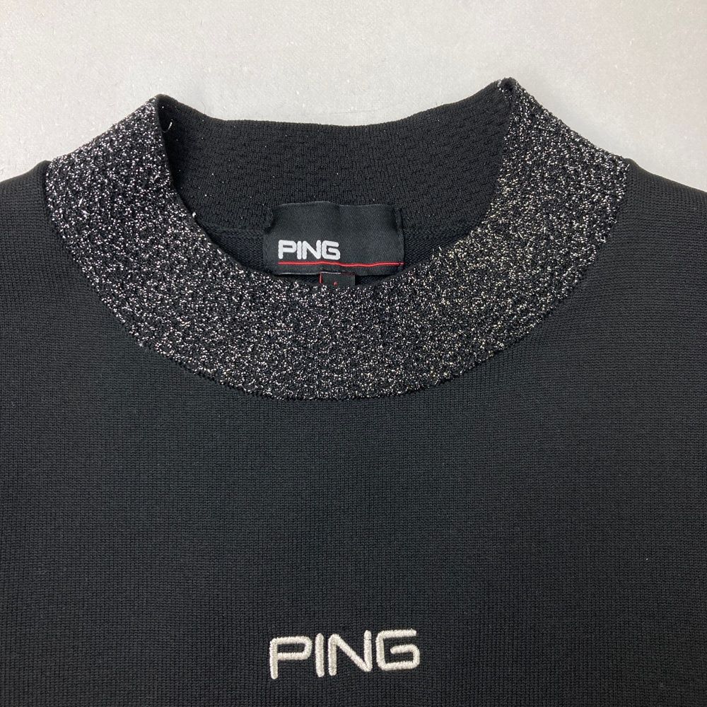 サイズ:L PING ピン ハイネック 半袖ニットセーター ブラック系 サイズ:L PING ピン ハイネック 半袖ニットセーター ブラック系