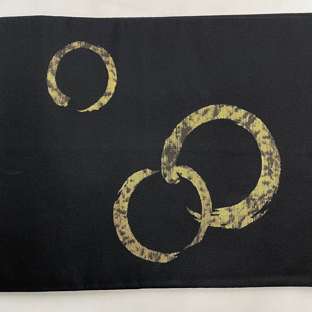 袋名古屋帯 名品 川島織物 落款 関西仕立て 円相文 箔 黒 正絹 【中古