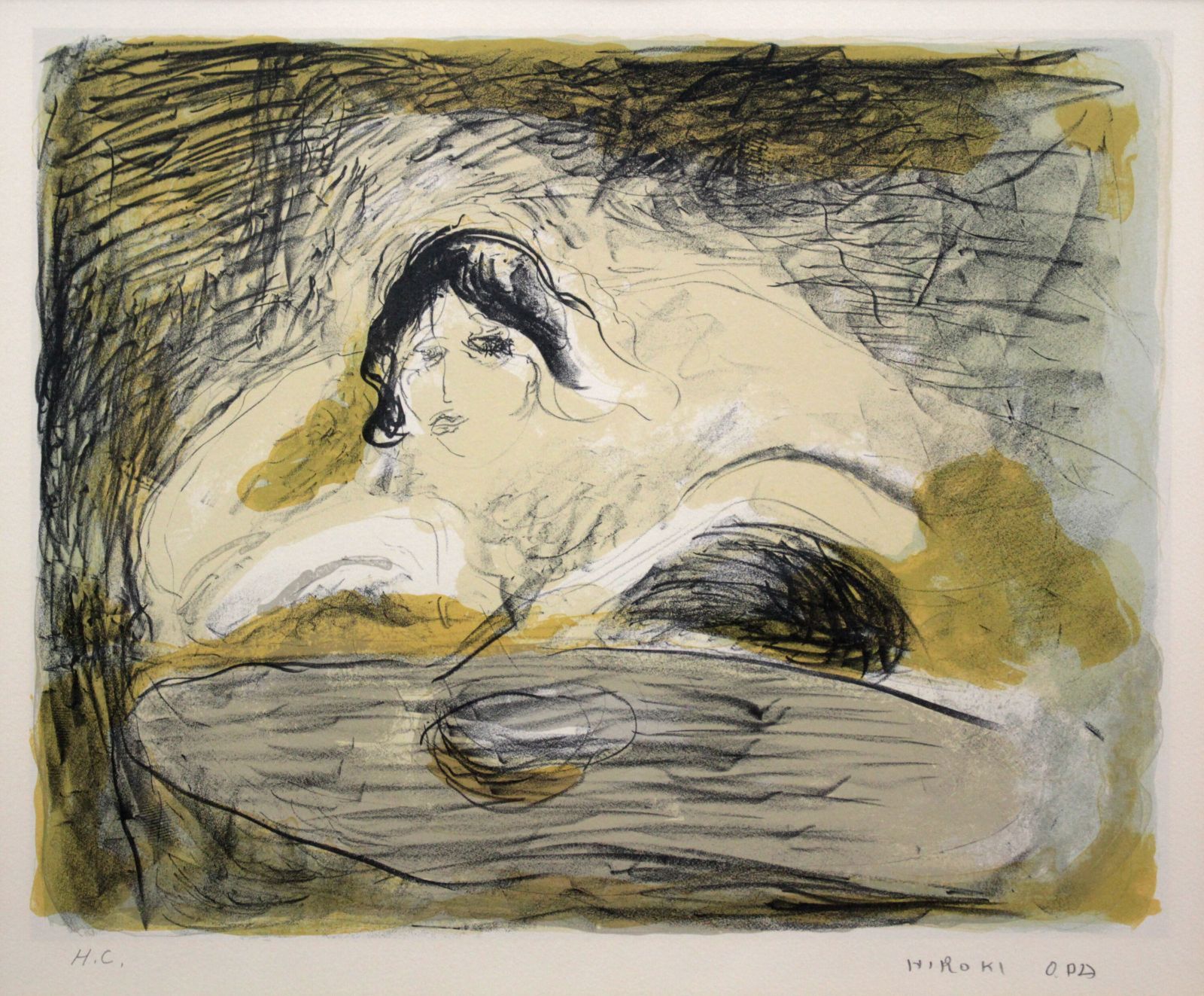 織田廣喜『パリの女（レストランの女）』リトグラフ【真作保証】 絵画 織田廣喜『パリの女（レストランの女）』リトグラフ【真作保証