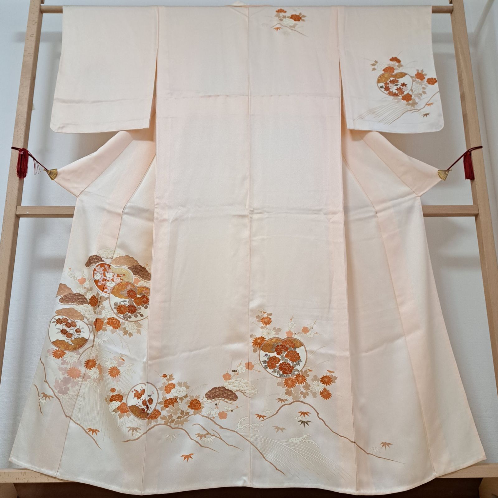 単衣・訪問着 】裄66cm 身丈160cm 美品！正絹 うすだいだい色地