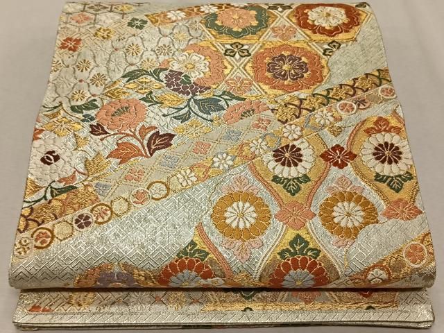 平和屋着物○六通柄袋帯 唐織 扇草花文 金糸 正絹 逸品 DAAU6650ob