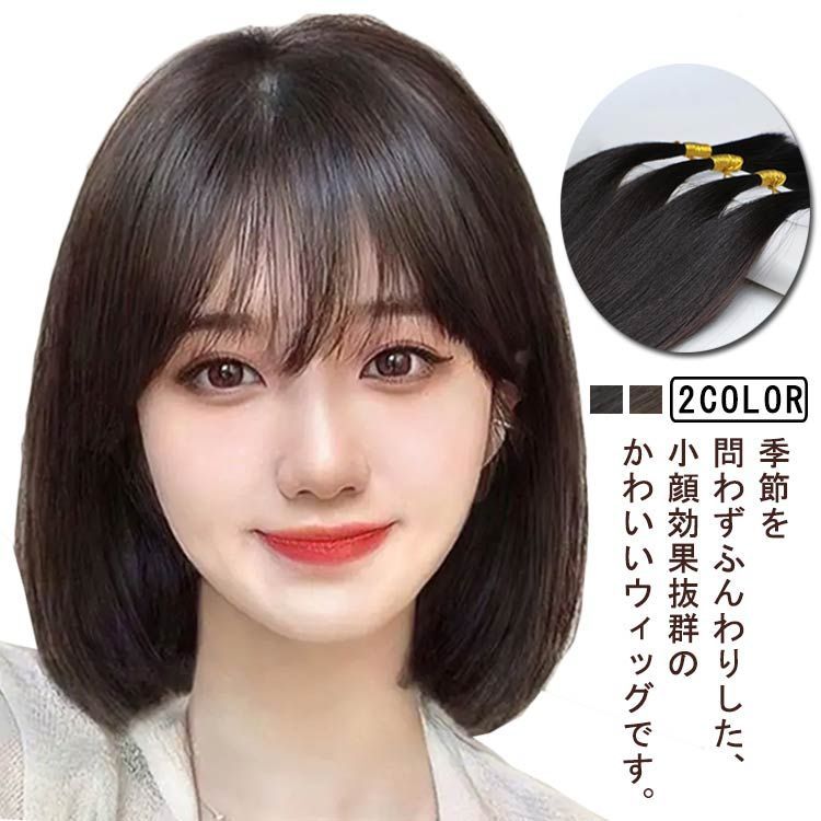 人毛100% フルウィッグ ミディアム 自然黒 自然茶 フルウィッグ 