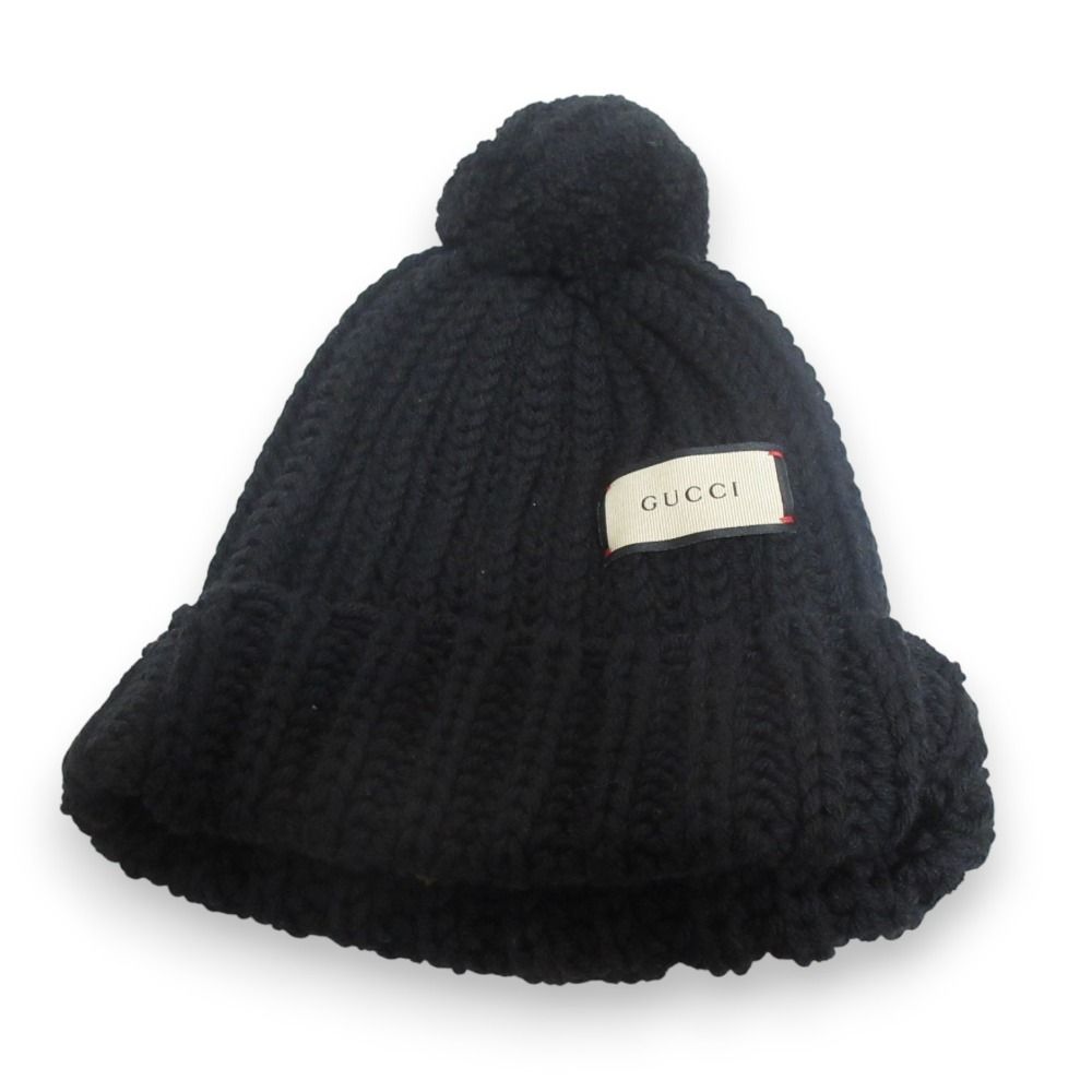 未使用 GUCCI グッチ 2022年製 ウール100％ ロゴタグ ビーニー ニット