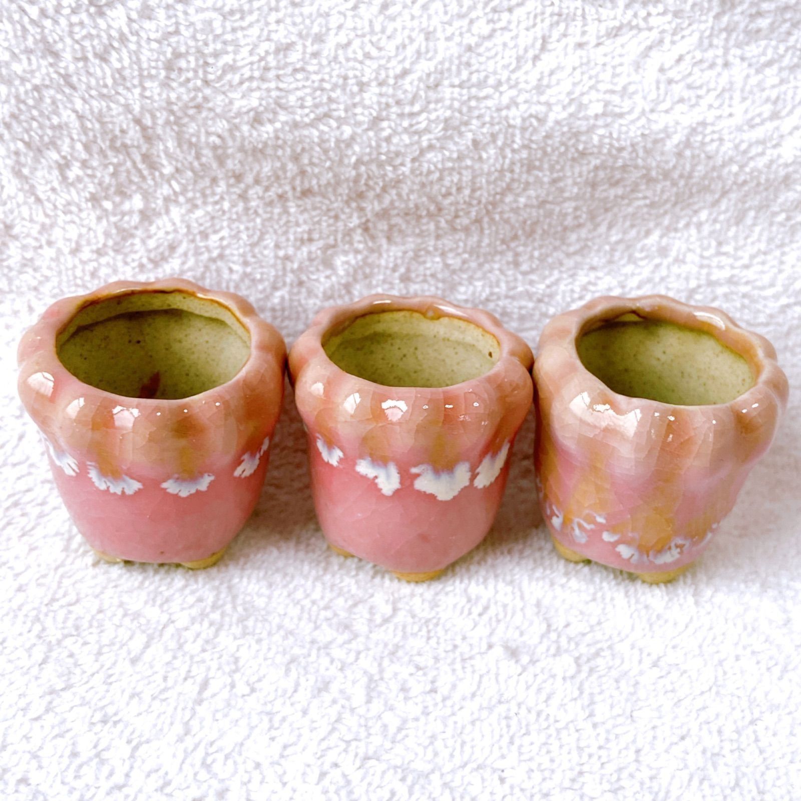 ミニチュアサイズの陶器製植木鉢 3点セット】 豆盆栽や苔盆栽などに 