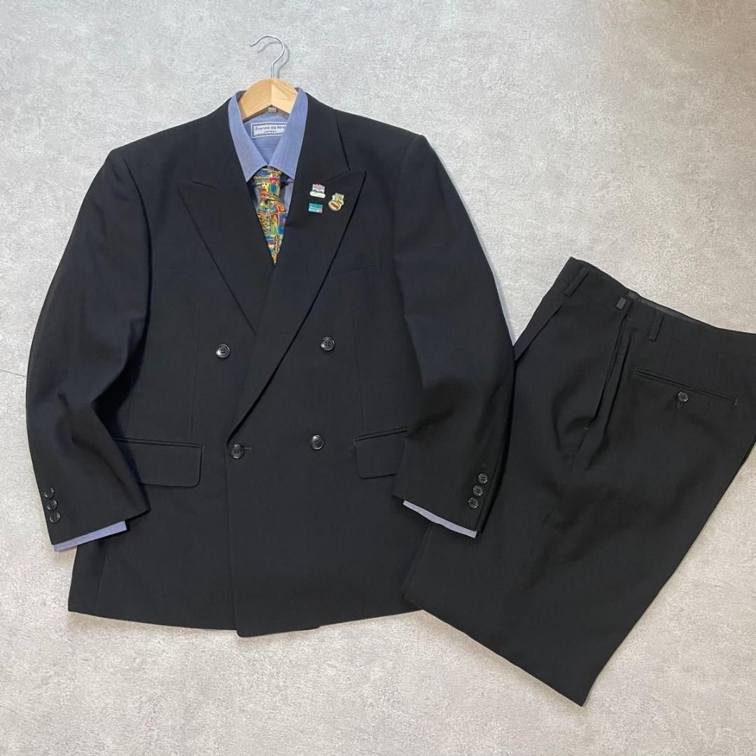 90s ヴィンテージ セットアップ ダブルスーツ ブラック×ブルー 極上