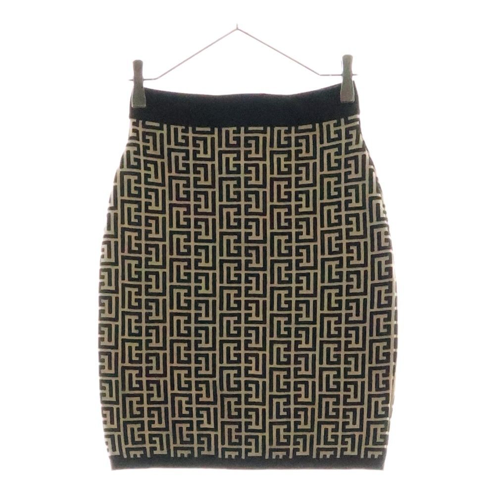 BALMAIN バルマン Monogram Skirt モノグラム ジャガード スカート レディース ブラック|ブラウン