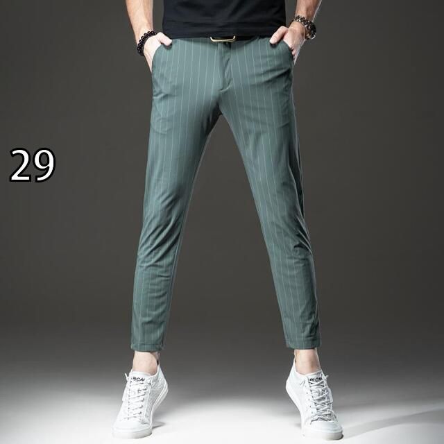 29 メンズ ファッション 服 オシャレ シンプル 大人 かっこいい 大きいサイズ ストリート 紳士服 夏 九分丈 パンツ 薄手 ハイエンド 伸縮性 ストレッチ ストレッチ ビジネス スリムフィット ストライプ カジュアル