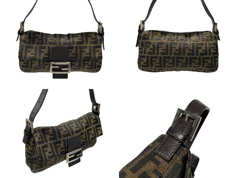 FENDI フェンディ マンマバケット ワンショルダーバッグ 26424 ズッカ柄 キャンバス レザー ブラウン シルバー金具 4b007609