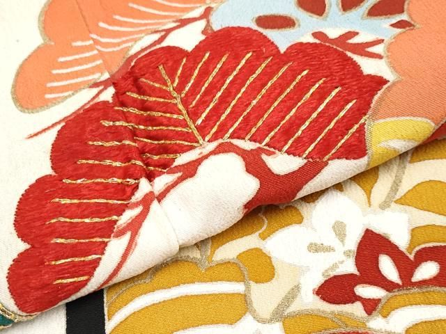 平和屋本店■極上　アンティーク　大正ロマン　振袖　駒刺繍　亀甲鏡裏文　黒地　金彩　逸品　CYAA1583s5 平和屋本店□極上 アンティーク 大正ロマン 振袖 駒刺繍 亀甲鏡裏文