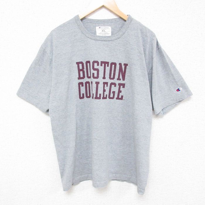 XL/古着 チャンピオン Champion 半袖 ブランド Tシャツ メンズ ボストン カレッジ 大きいサイズ クルーネック グレー 霜降り 23aug22 中古