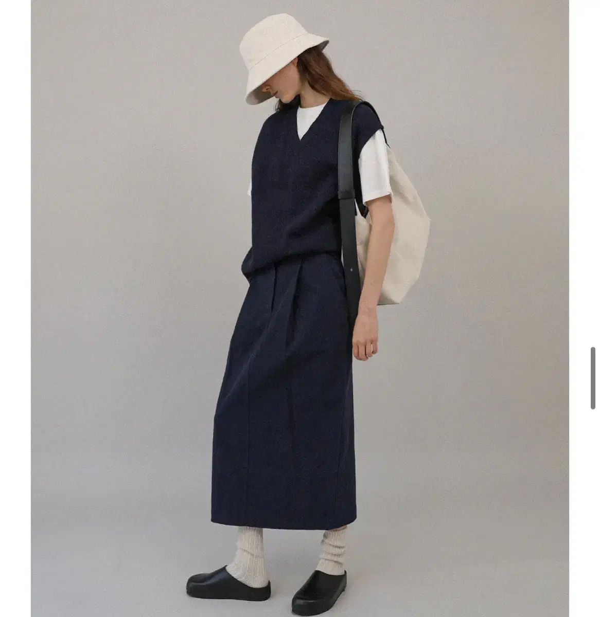 ローコットン ロングスカート ネイビー